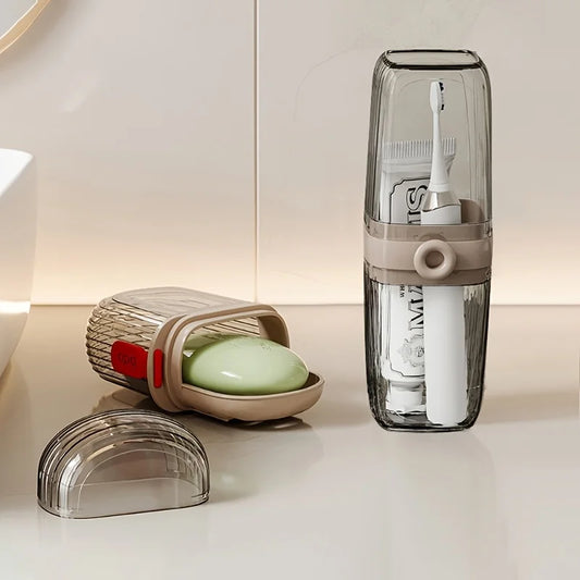 Oval Plastic Soap Case with Toothbrush Storage