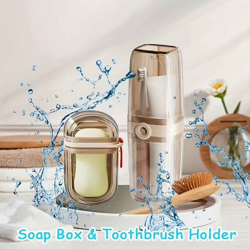 Oval Plastic Soap Case with Toothbrush Storage
