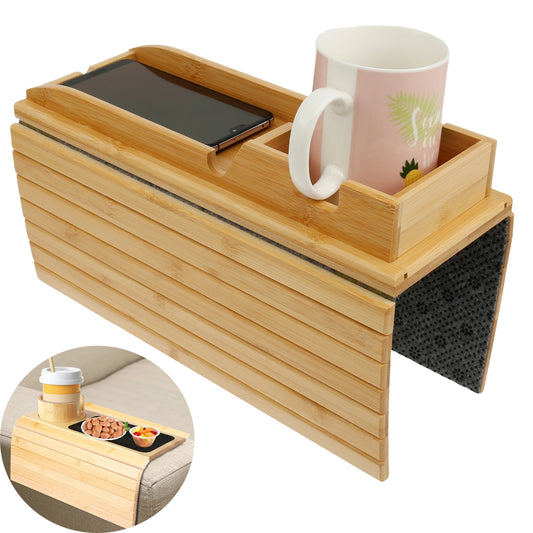 Foldable Bamboo Sofa Armrest Cup & Storage Tray